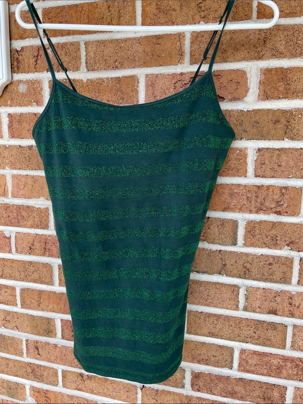 Express Green Glitter Striped Spaghetti Tank with bra